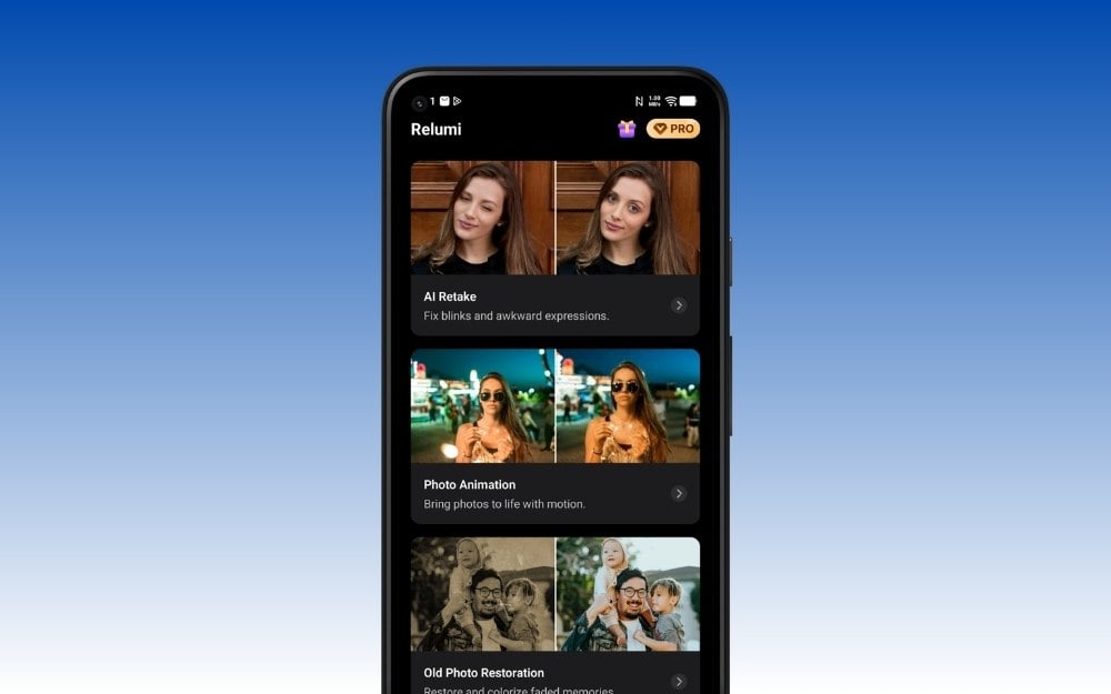 Relumi app AI image generation and enhancement examples