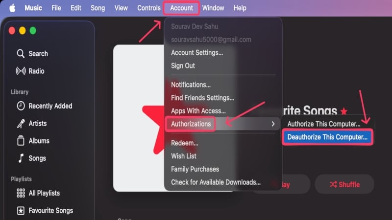 Deauthorize Apple Music