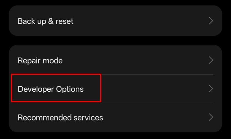 Developer Options OnePlus device