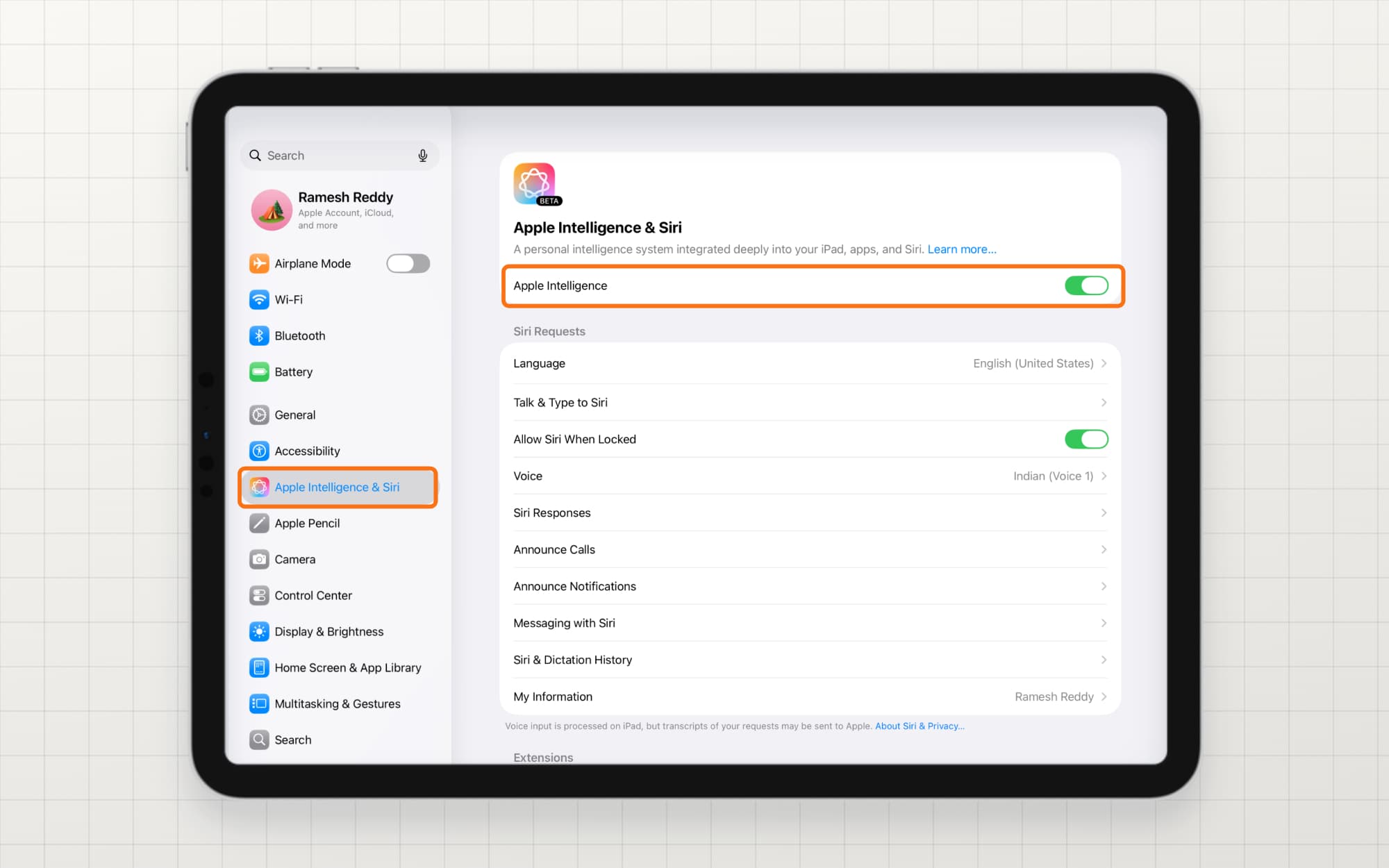 How to enable Apple Intelligence feature on iPad
