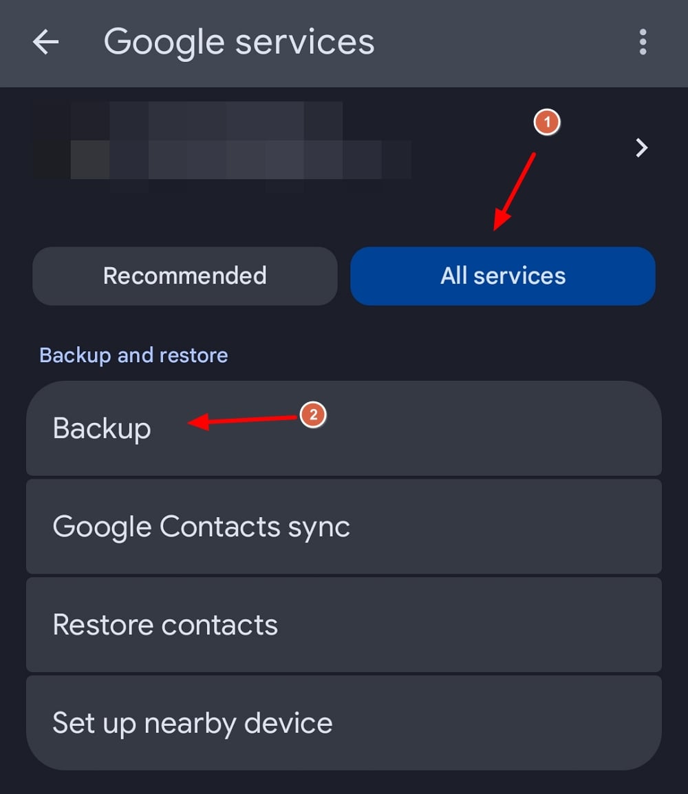 backup settings in Google services
