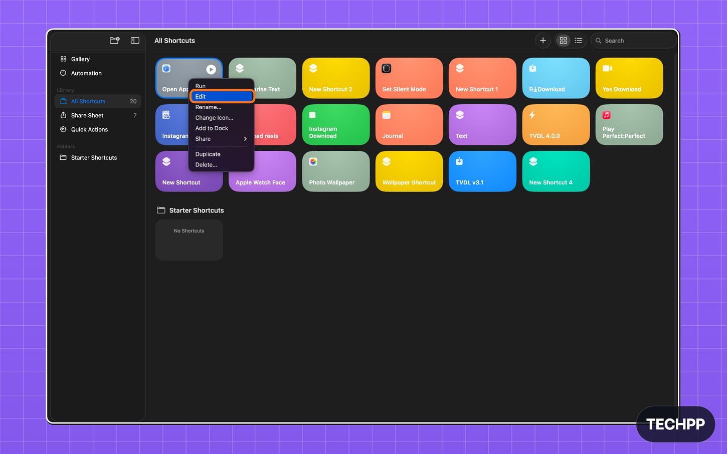Edit Shortcut