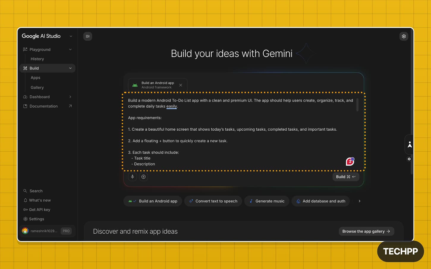 Enter the prompt for the app you want to build