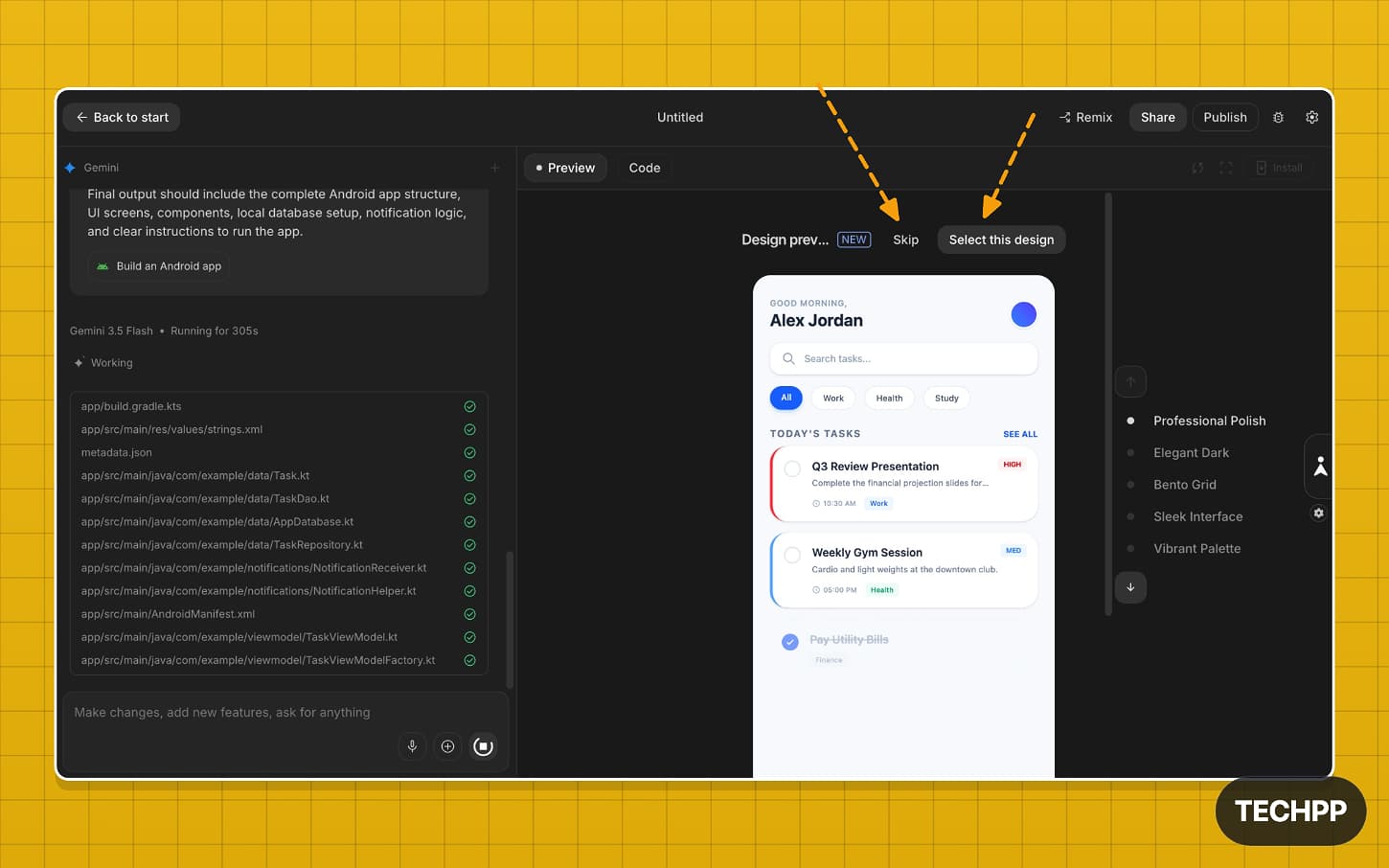 Google AI Studio initial design suggestions