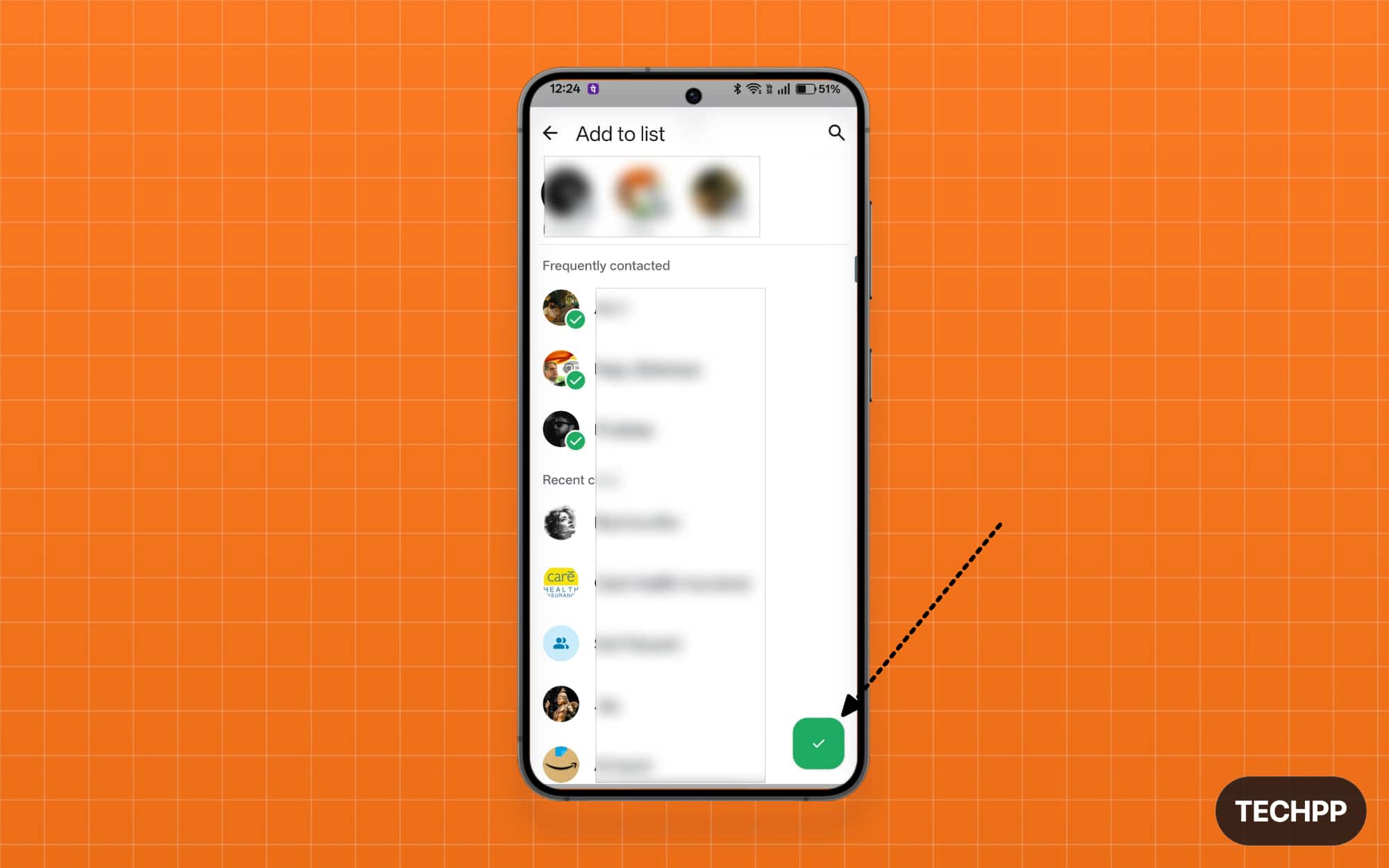 Select chats or groups to add to the list