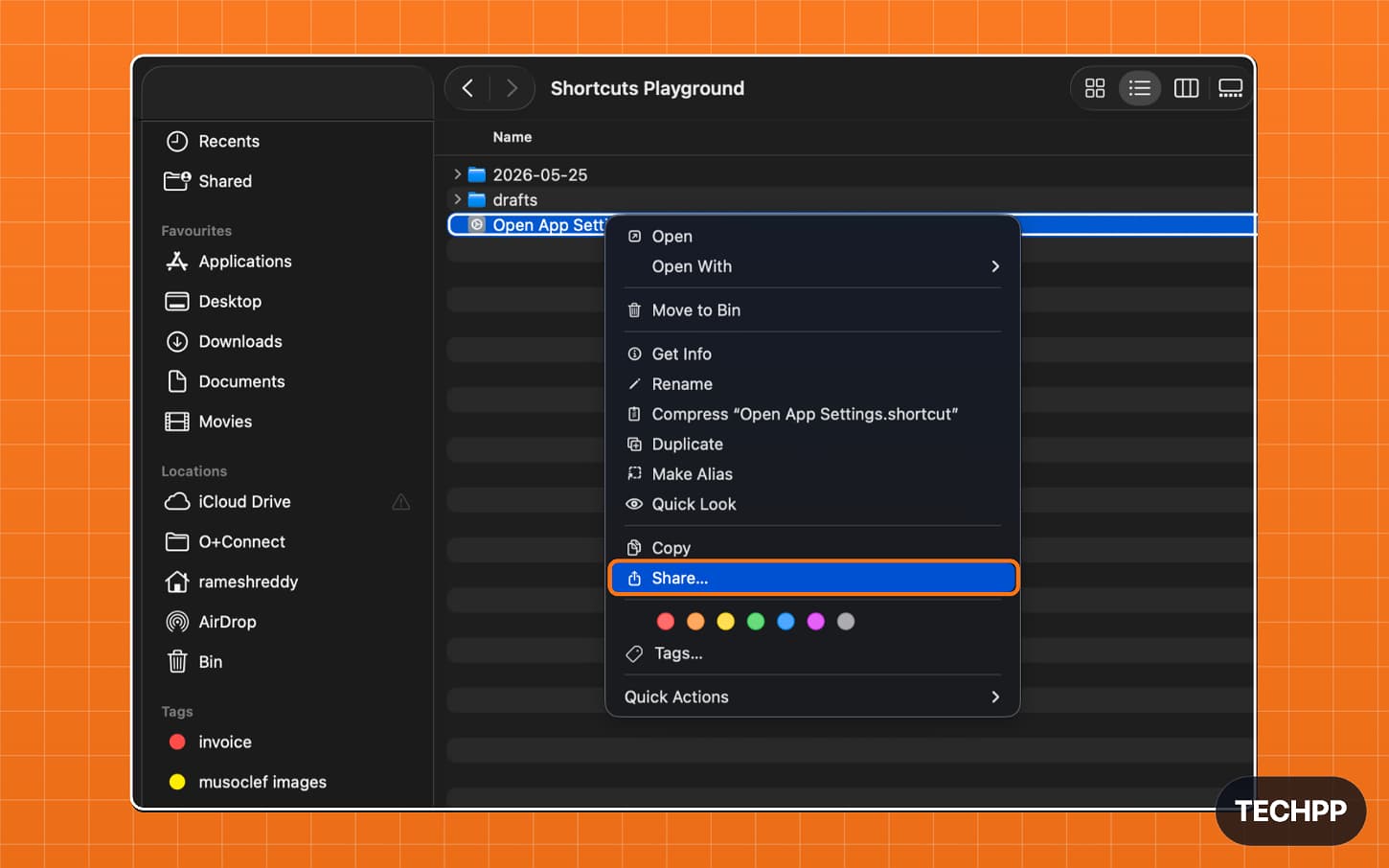 Share shortcut with others