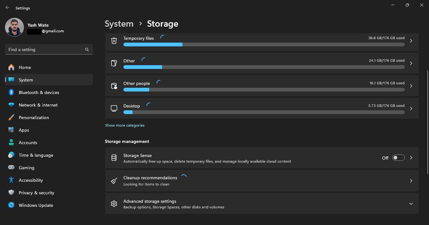 Storage Sense option in Windows 11 Settings app.