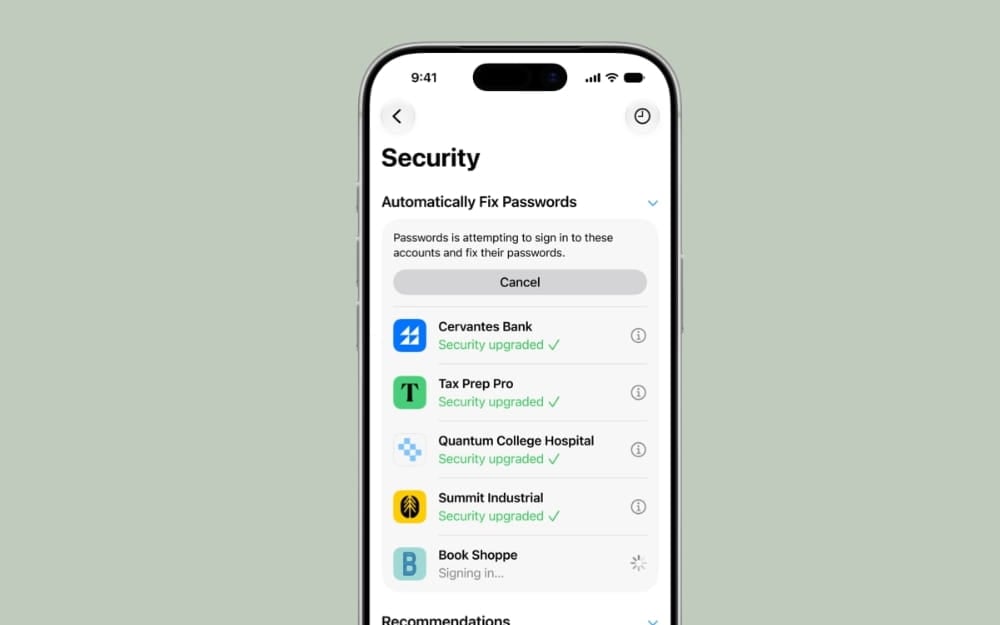 Apple password app automatically change password suggestions