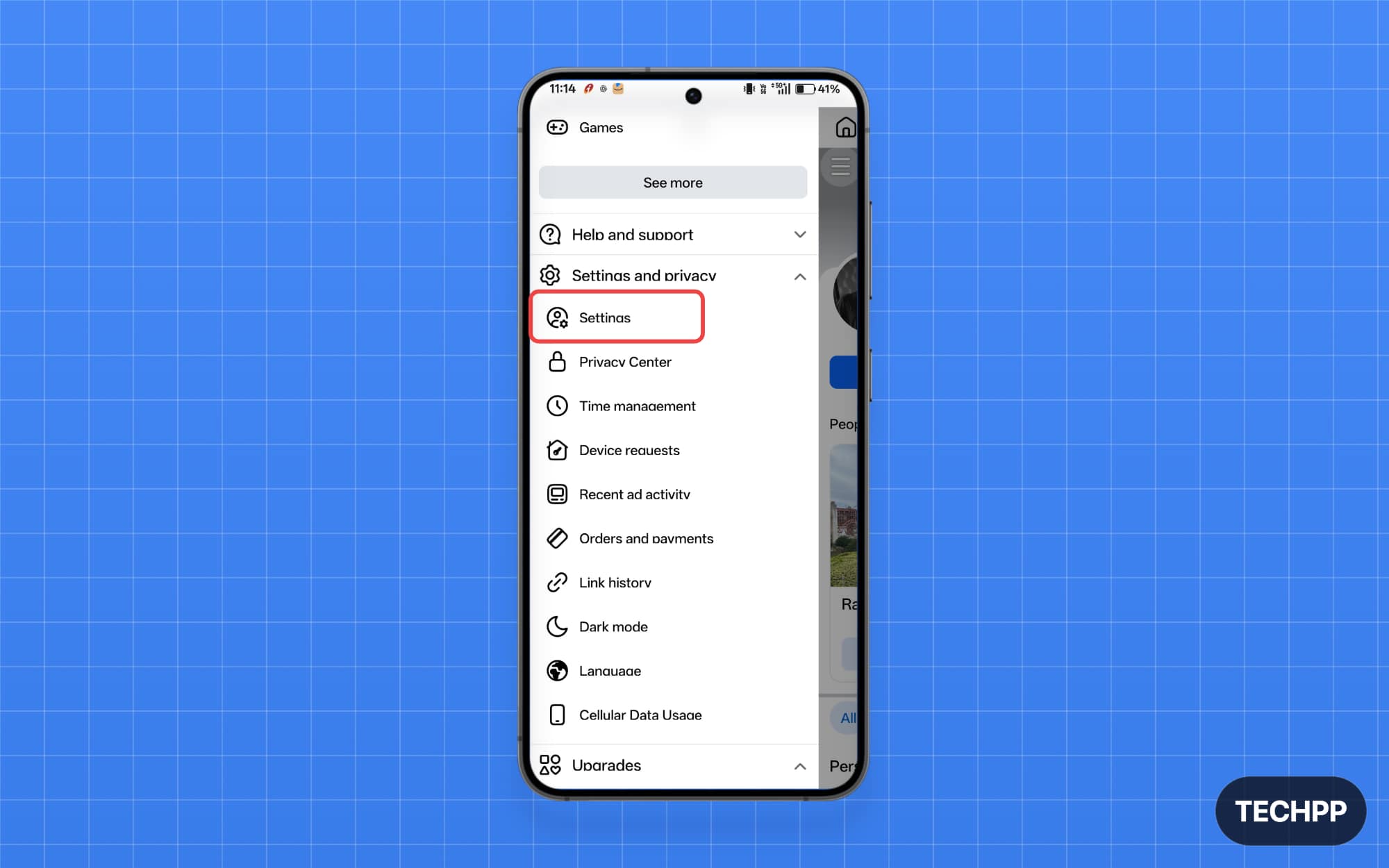 Facebook main settings