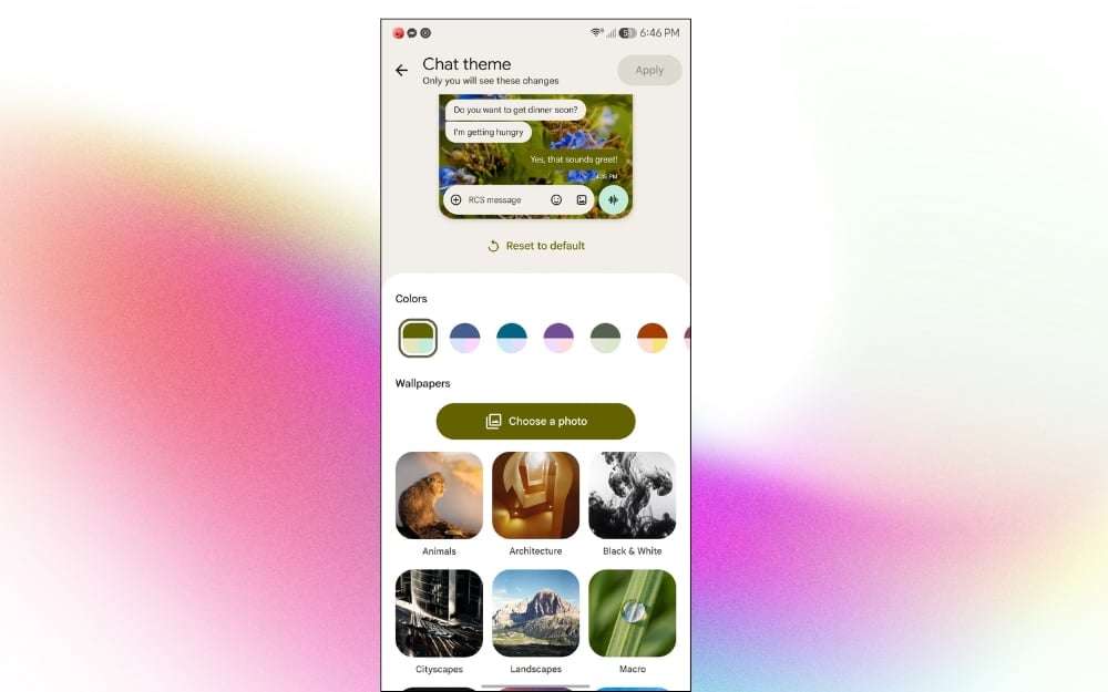 Google Messages app chat themes