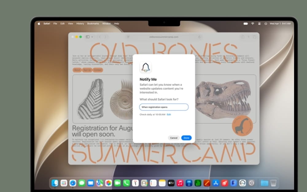 Safari website change notify feature