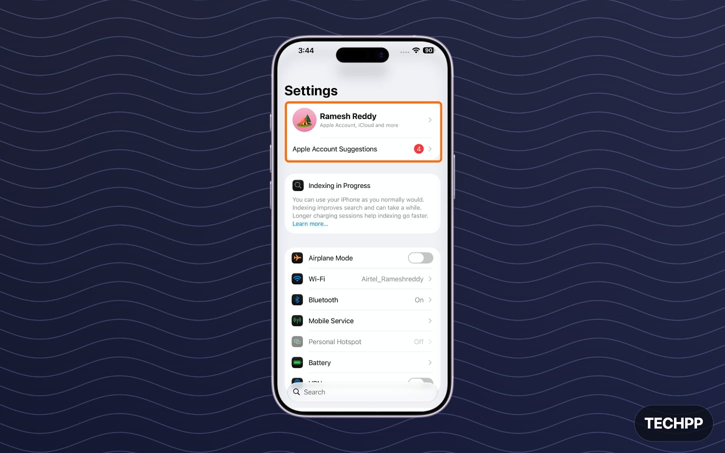 Tap on Apple account option