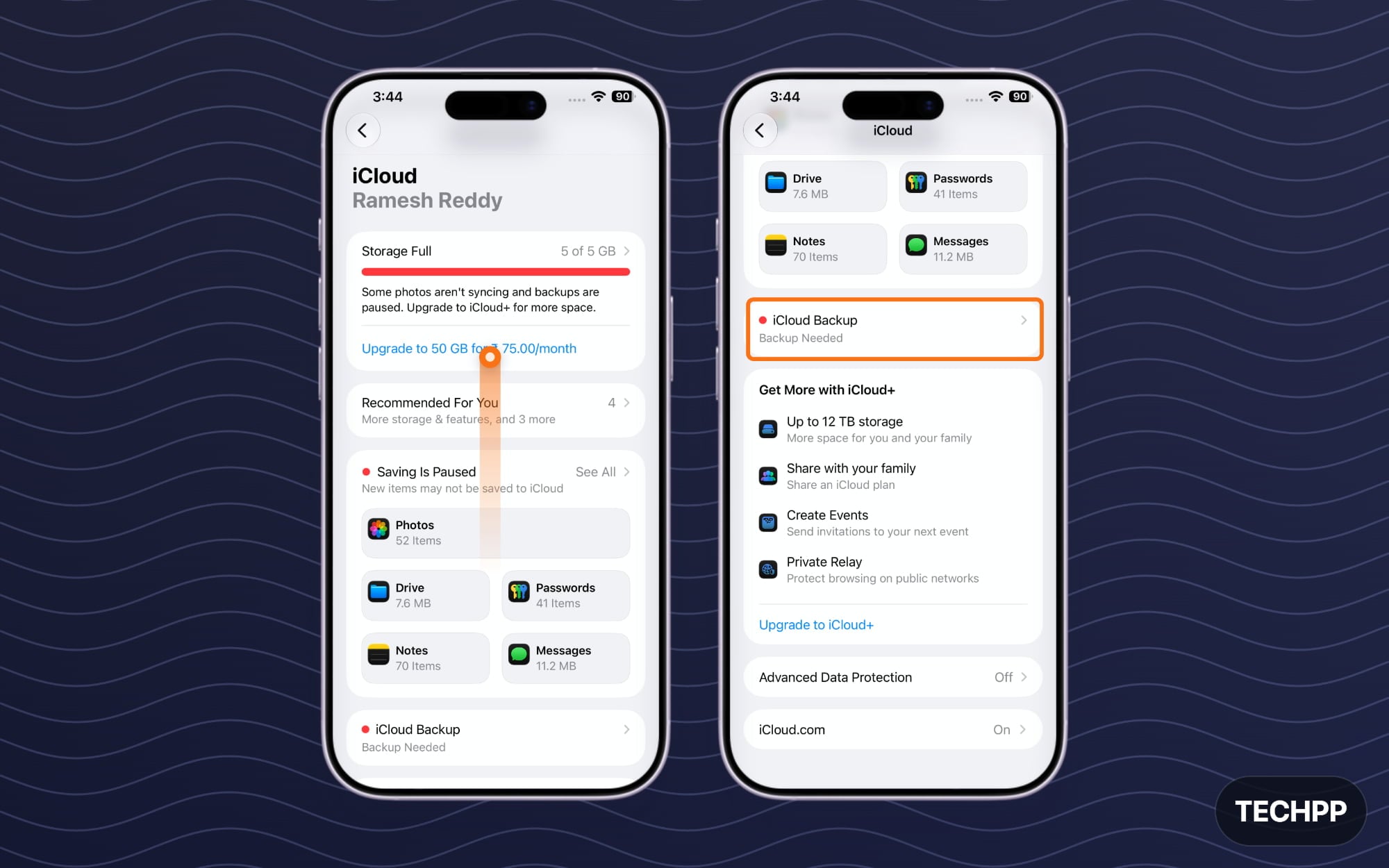 Tap on iCloud backup