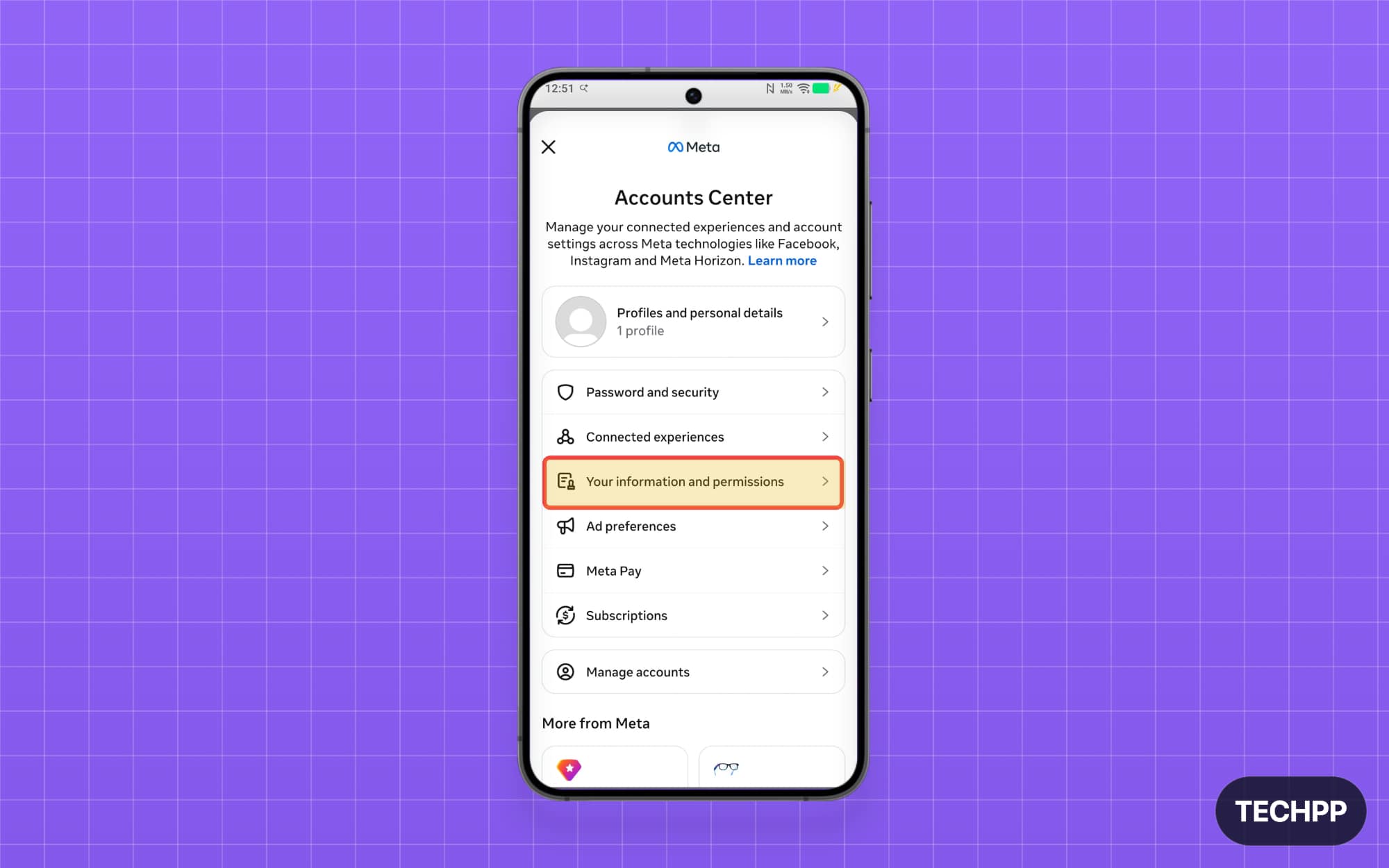 Your information and permissions option