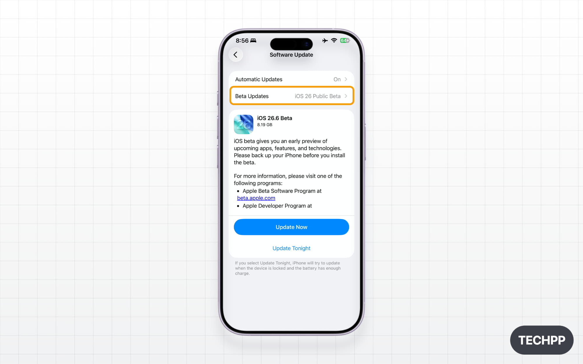 iOS Update beta option