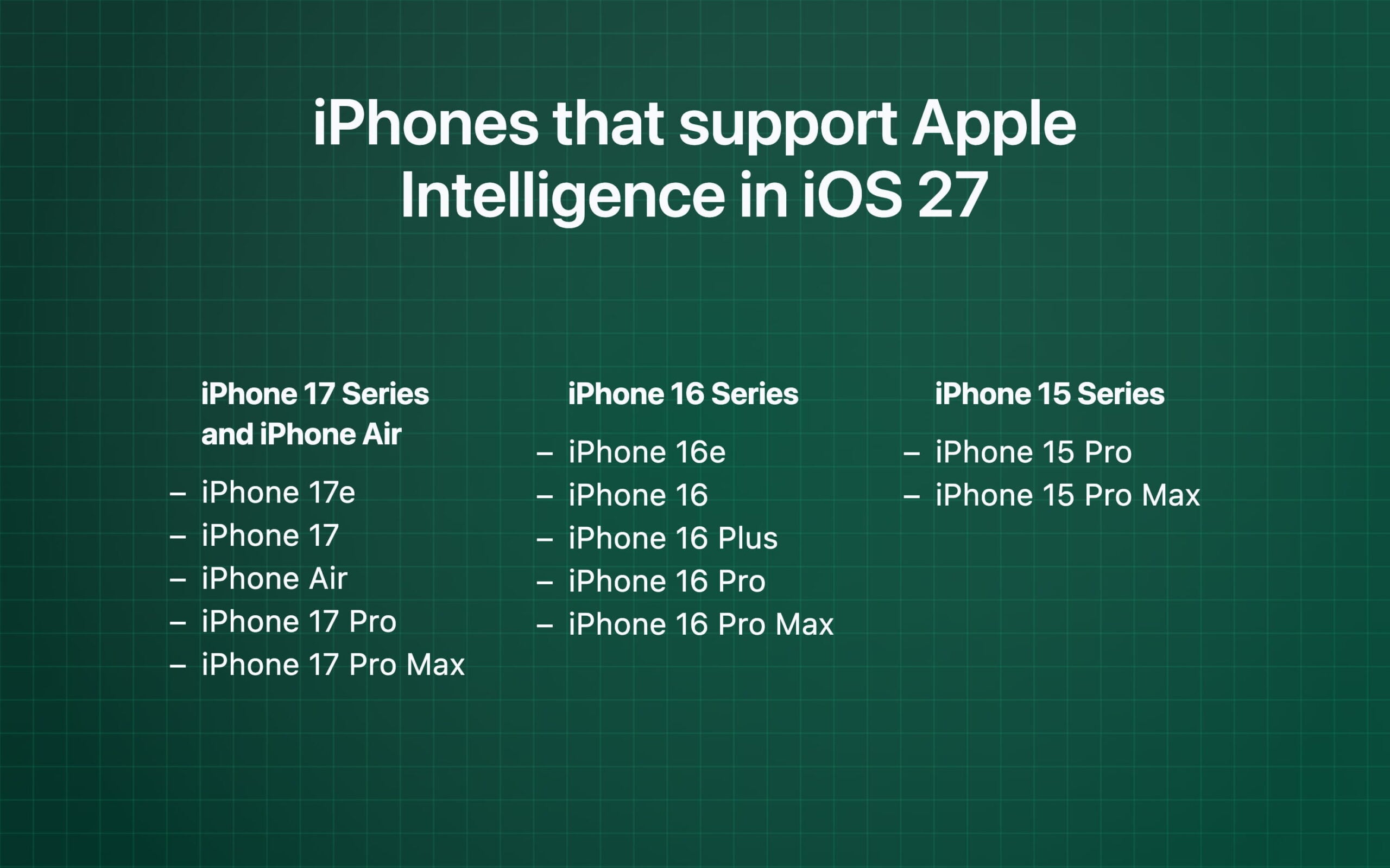 iPhones that support Apple Intelligence in iOS 27