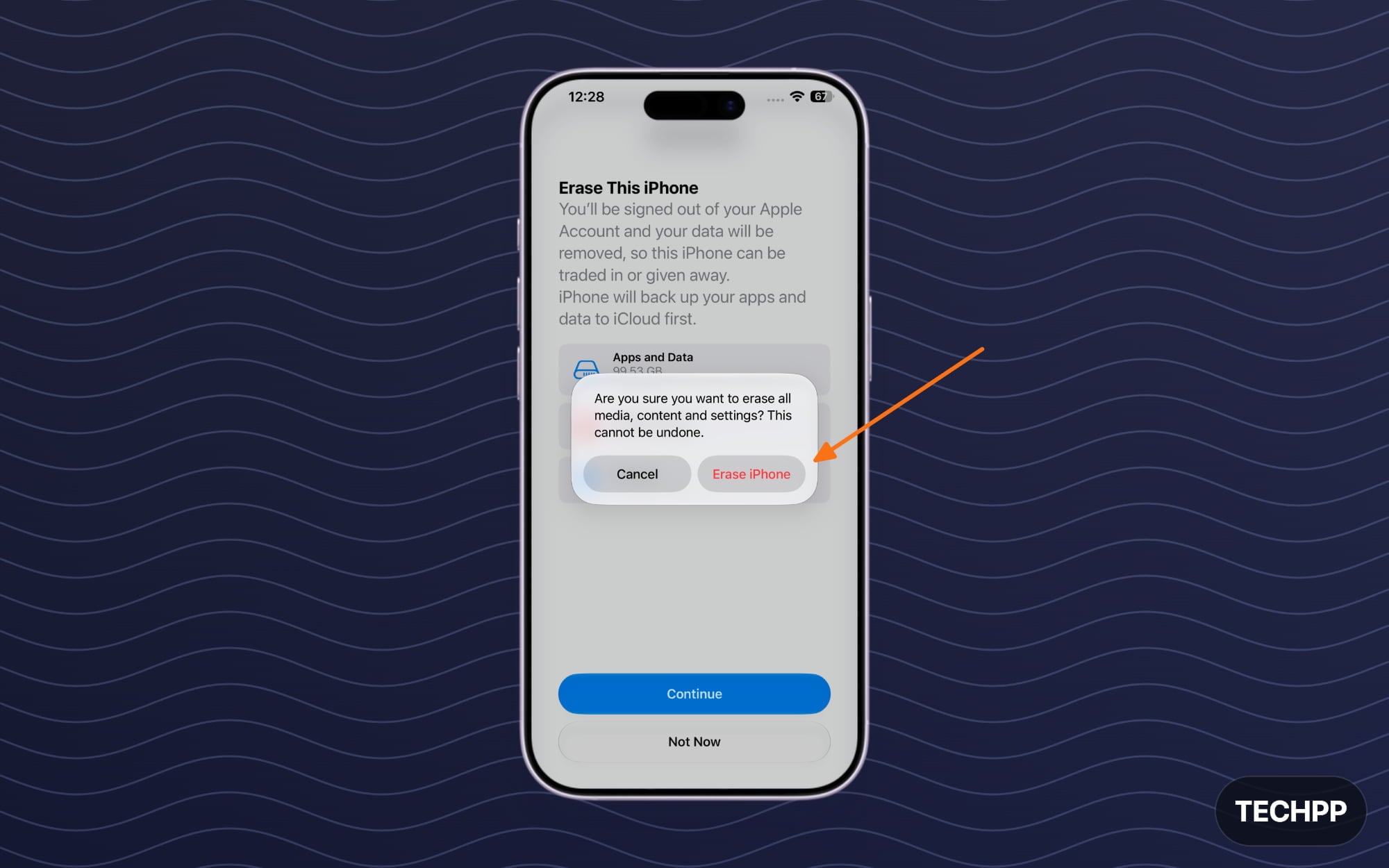 Confirm. Continue factory reset on iPhone