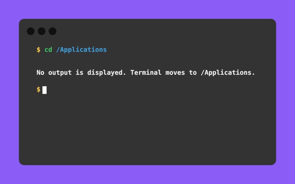 No output is displayed. Terminal moves to /Applications.
