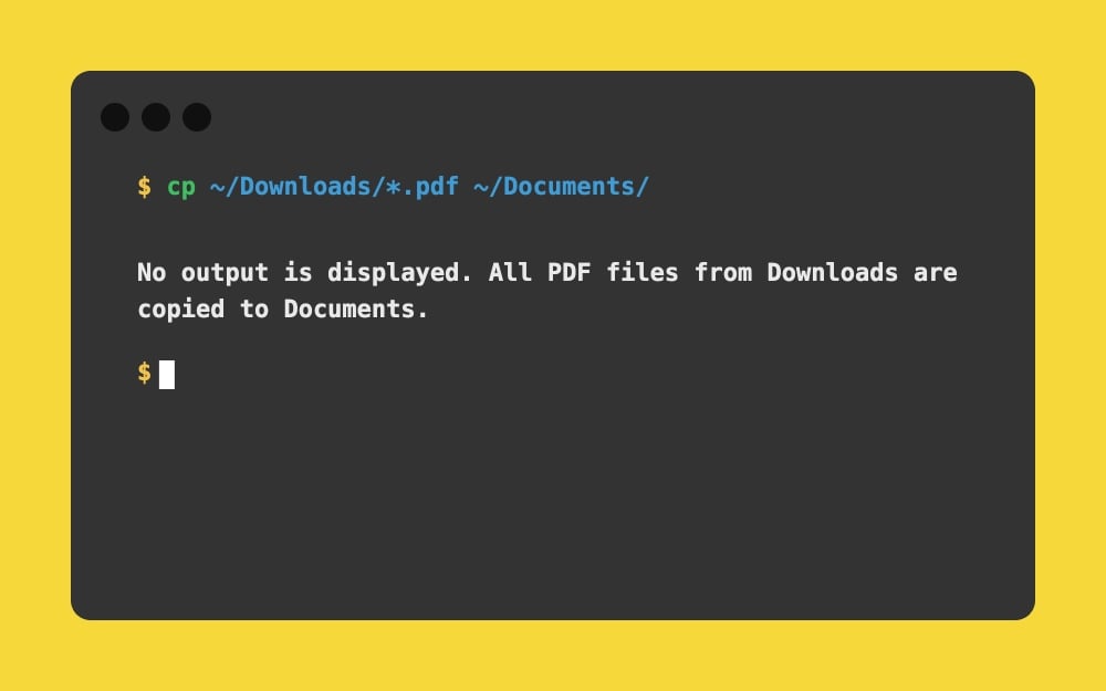 Mac Terminal - cp ~ Downloads .pdf ~ Documents