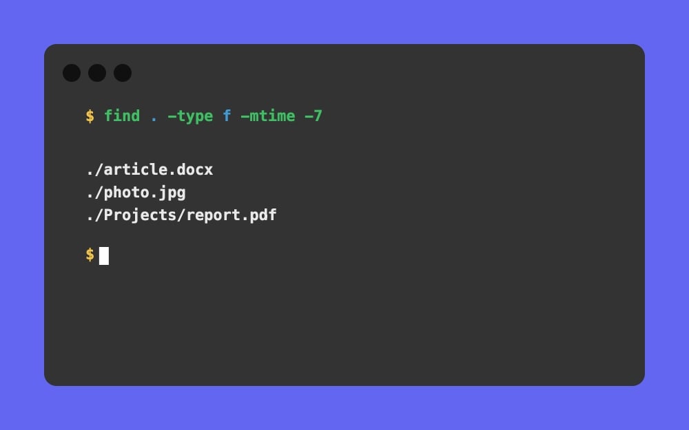 Mac Terminal - find . -type f -mtime -7