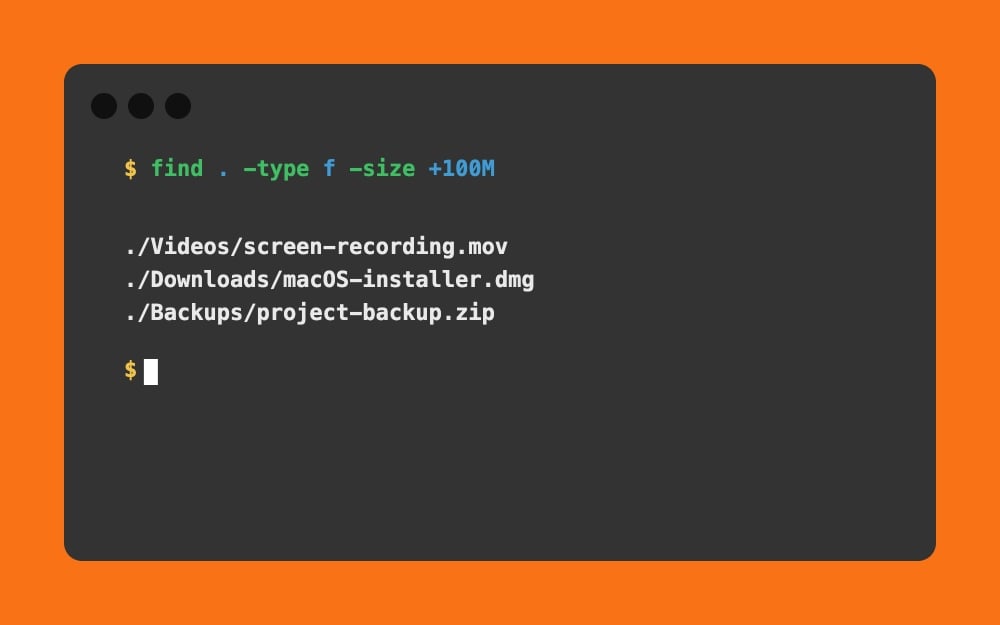./Videos/screen-recording.mov ./Downloads/macOS-installer.dmg ./Backups/project-backup.zip
