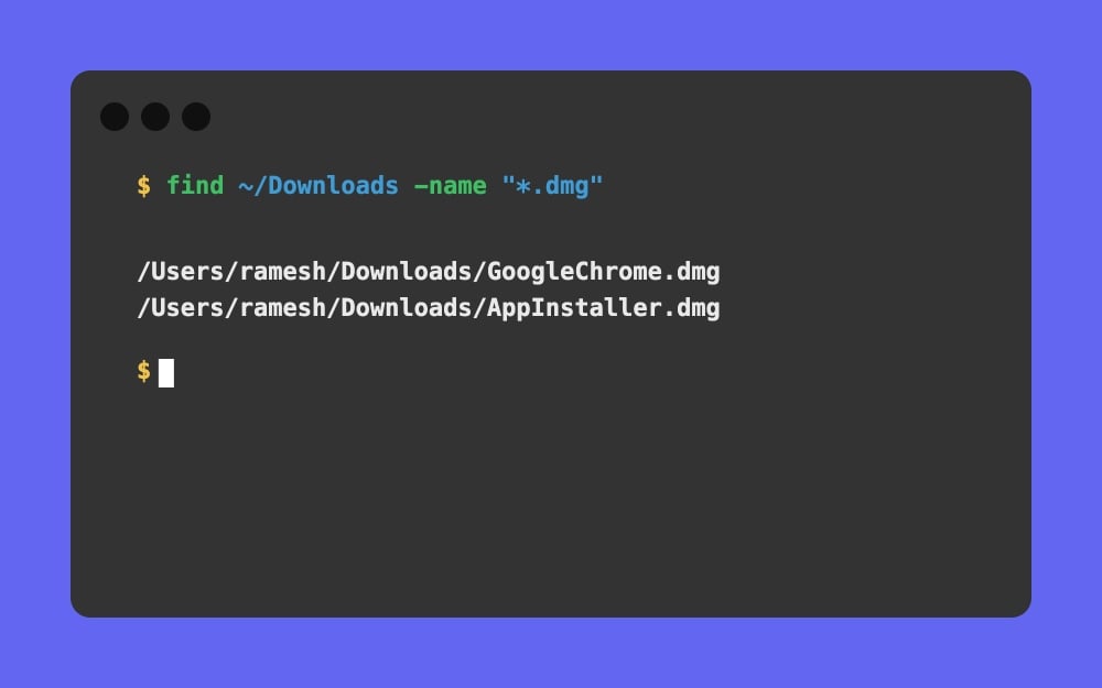 Mac Terminal - find ~ Downloads -name .dmg