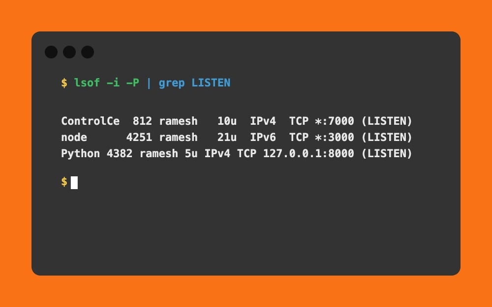 Mac Terminal - lsof -i -P grep LISTEN