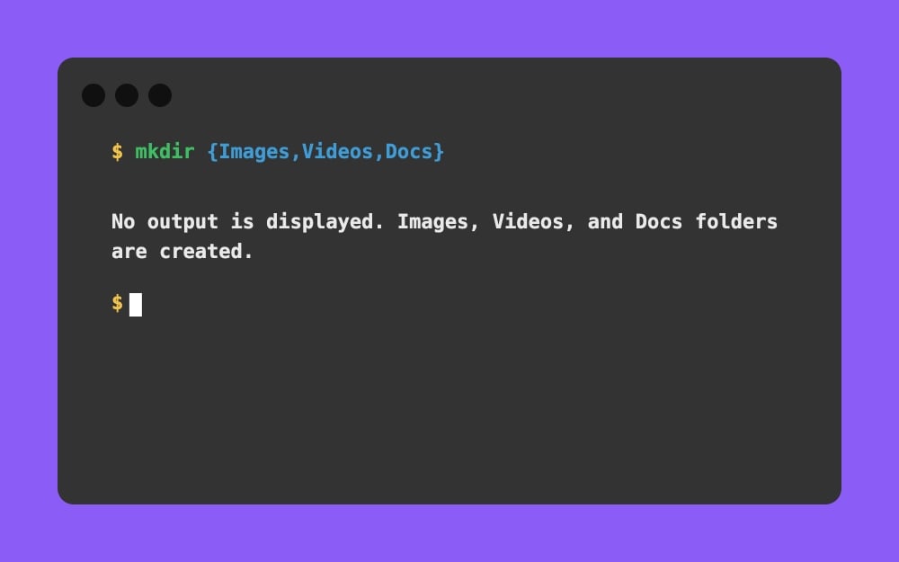 Mac Terminal - mkdir {Images,Videos,Docs}