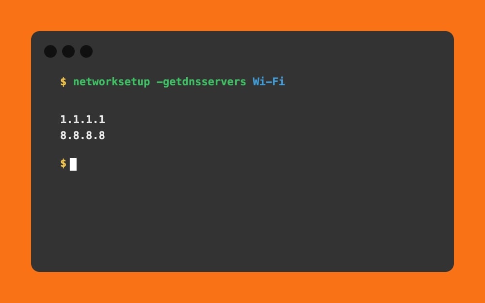 Mac Terminal - networksetup -getdnsservers Wi-Fi