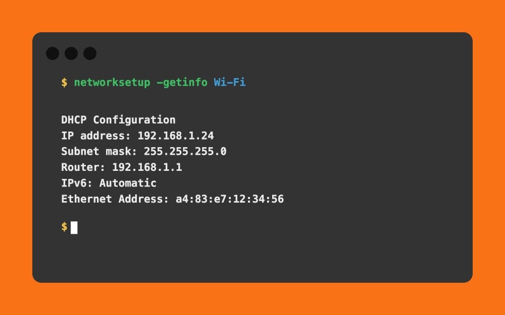Mac Terminal - networksetup -getinfo Wi-Fi