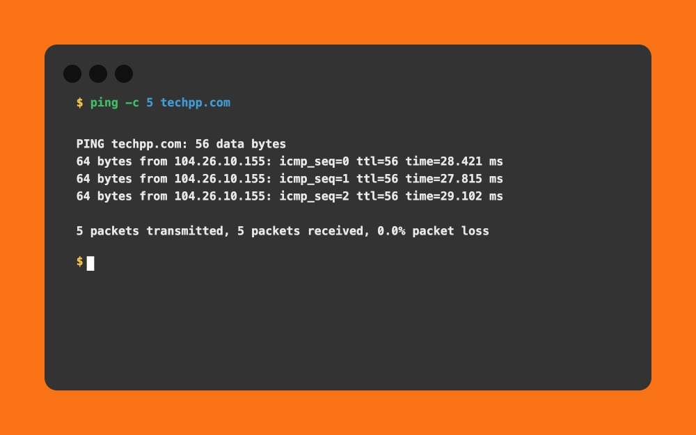 Mac Terminal - ping -c 5 techpp.com