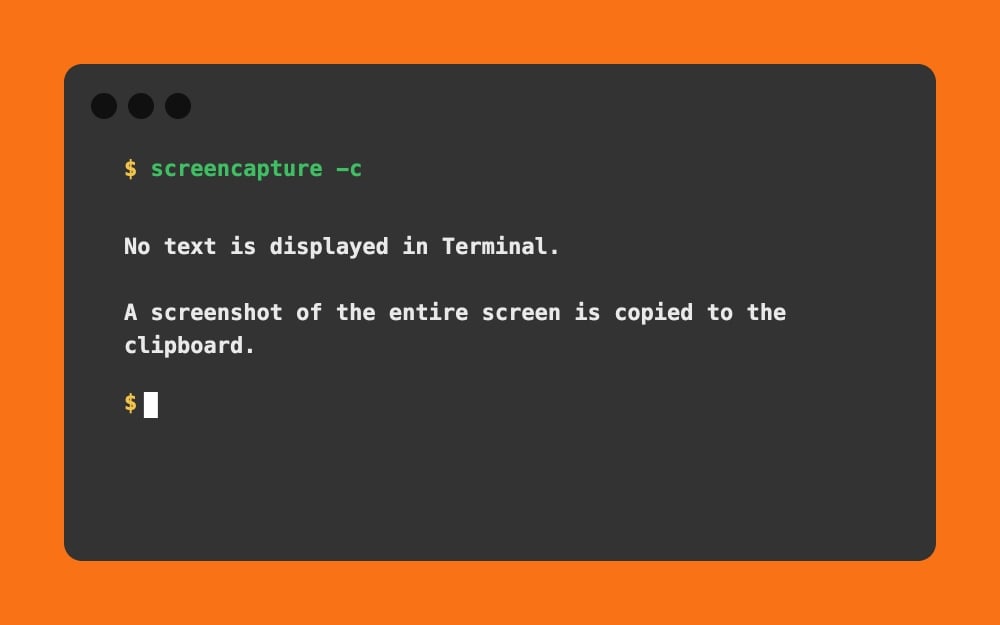 No text is displayed in Terminal. A screenshot of the entire screen is copied to the clipboard.