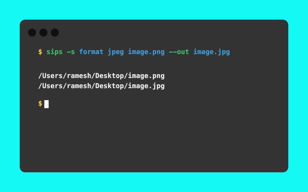 Mac Terminal - sips -s format jpeg image.png --out image.jpg