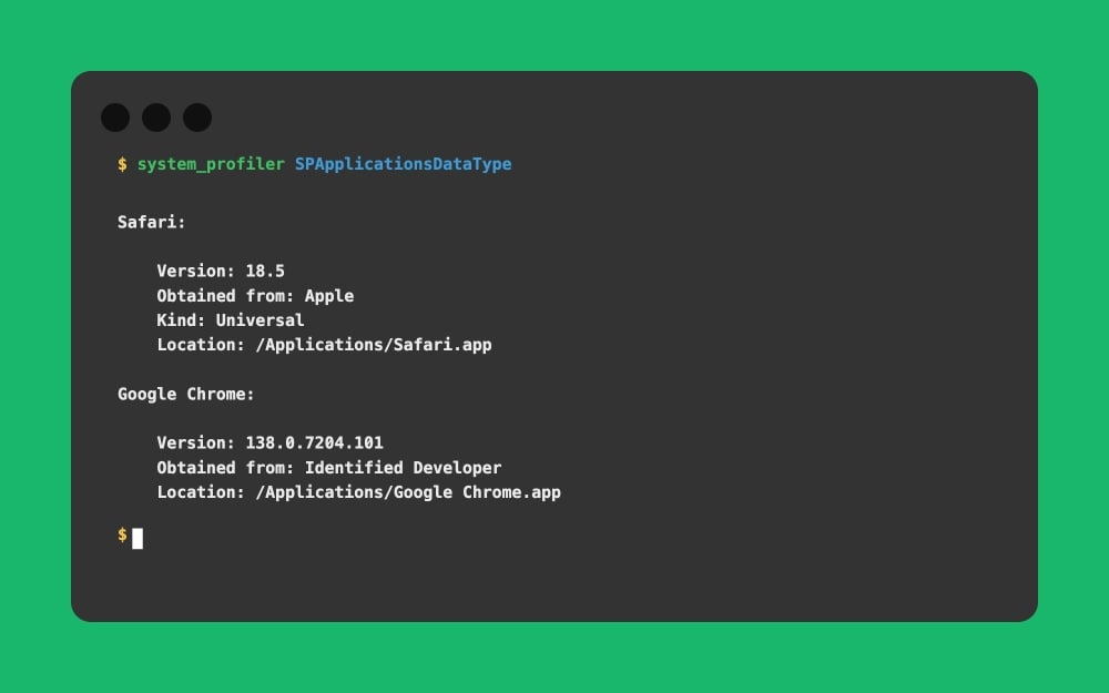 Mac Terminal - system_profiler SPApplicationsDataType