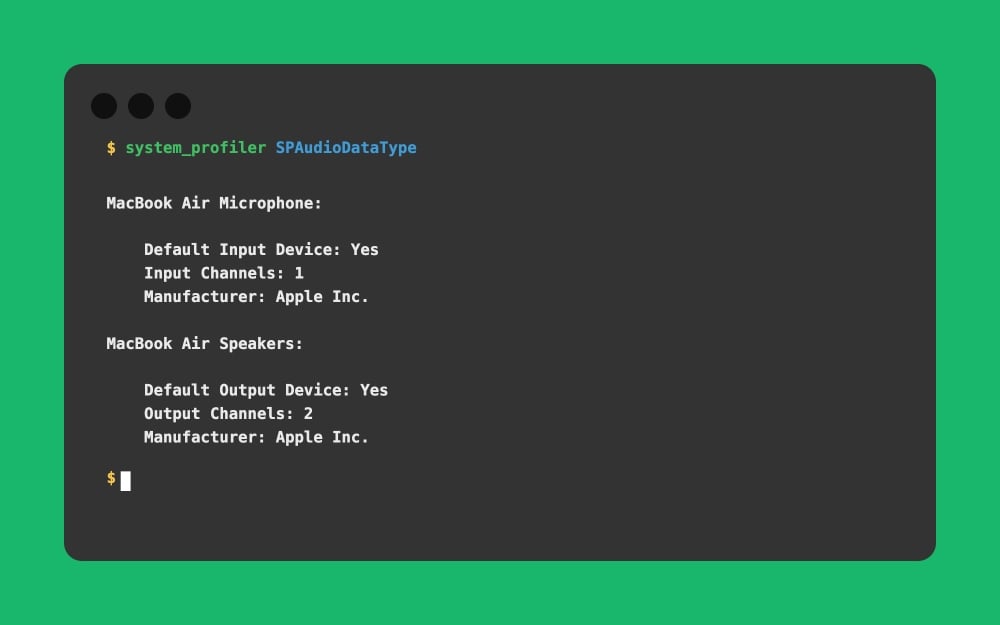 Mac Terminal - system_profiler SPAudioDataType