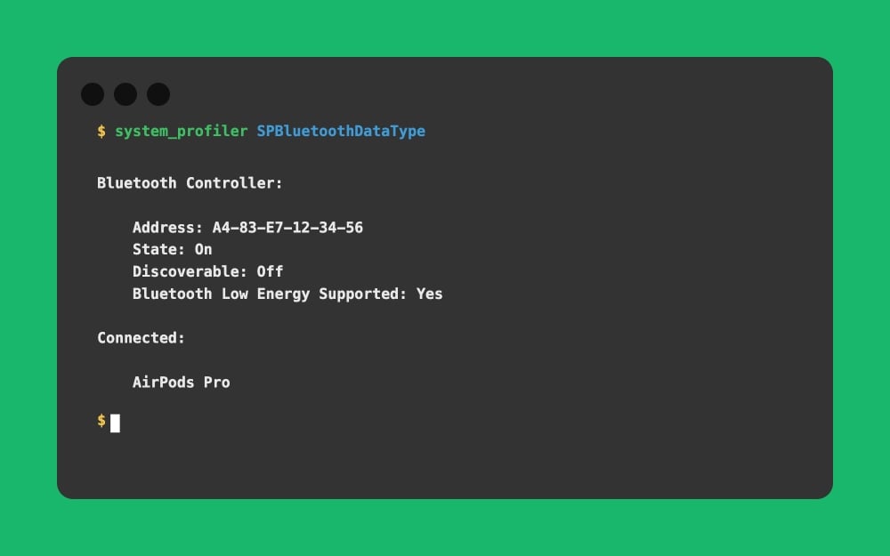 Mac Terminal - system_profiler SPBluetoothDataType