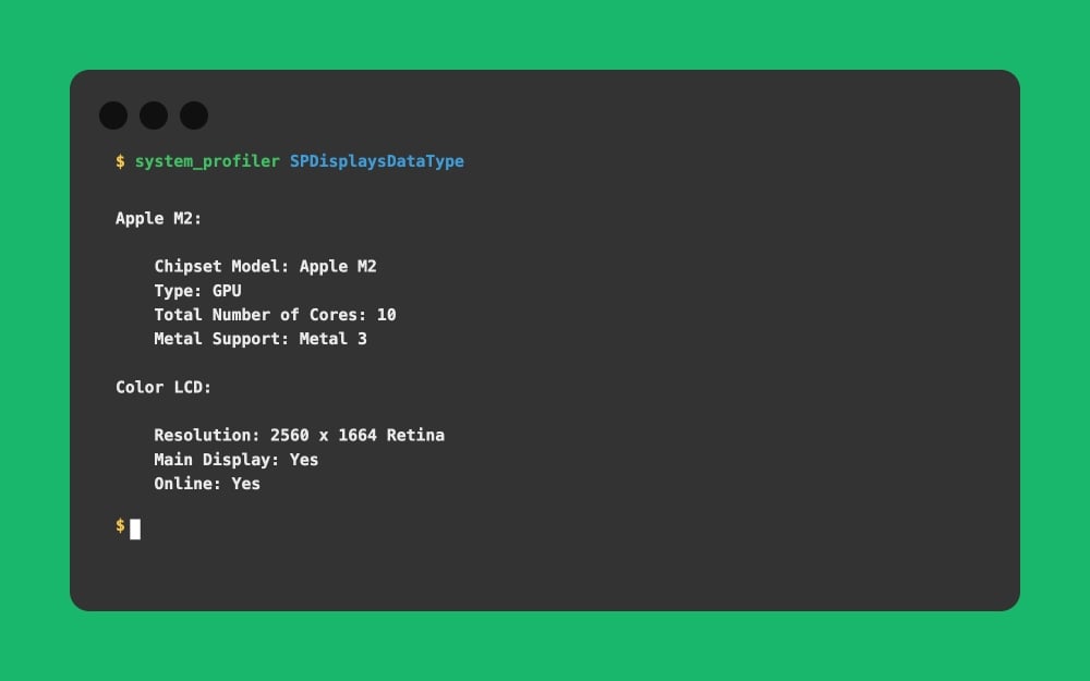 Mac Terminal - system_profiler SPDisplaysDataType