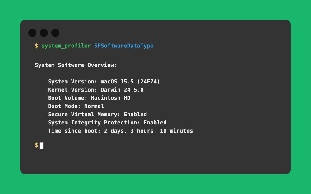 Mac Terminal - system_profiler SPSoftwareDataType