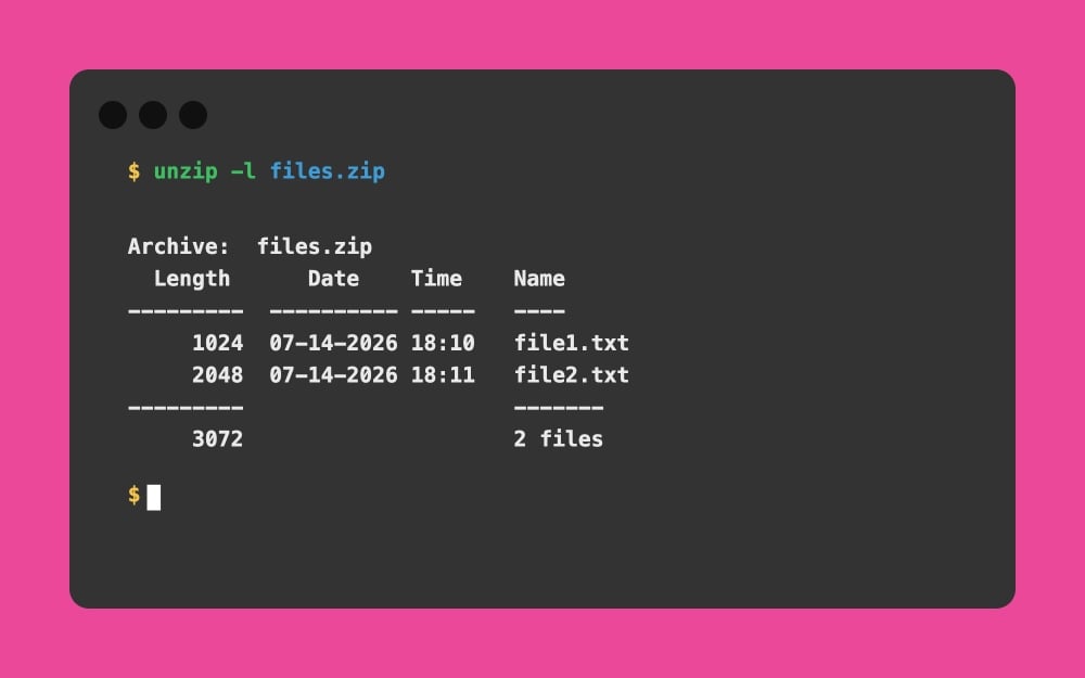 Mac Terminal - unzip -l files.zip