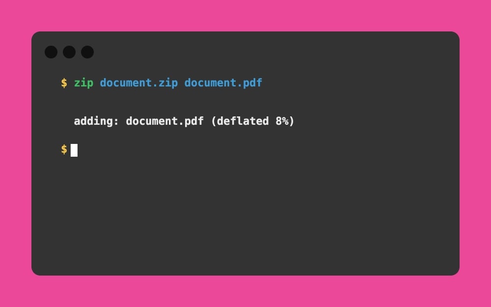 Mac Terminal - zip document.zip document.pdf