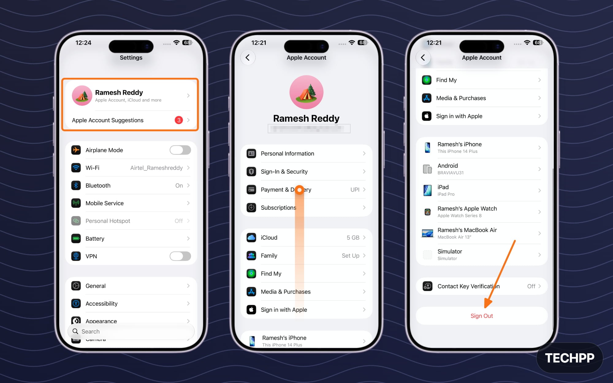 Sign out of Apple account on your iPhone