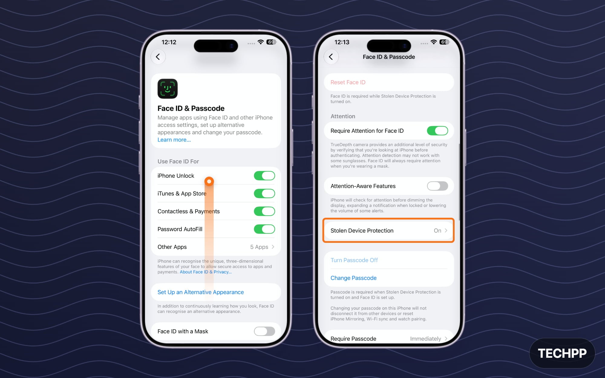 Stolen Device Protection option on iPhone