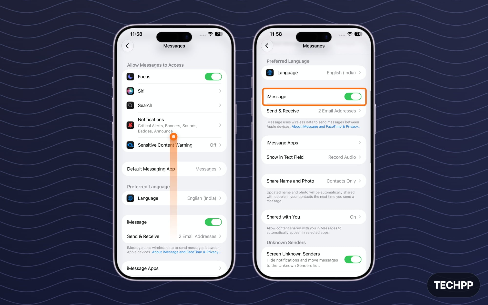 Turnoff imessage on iPhone