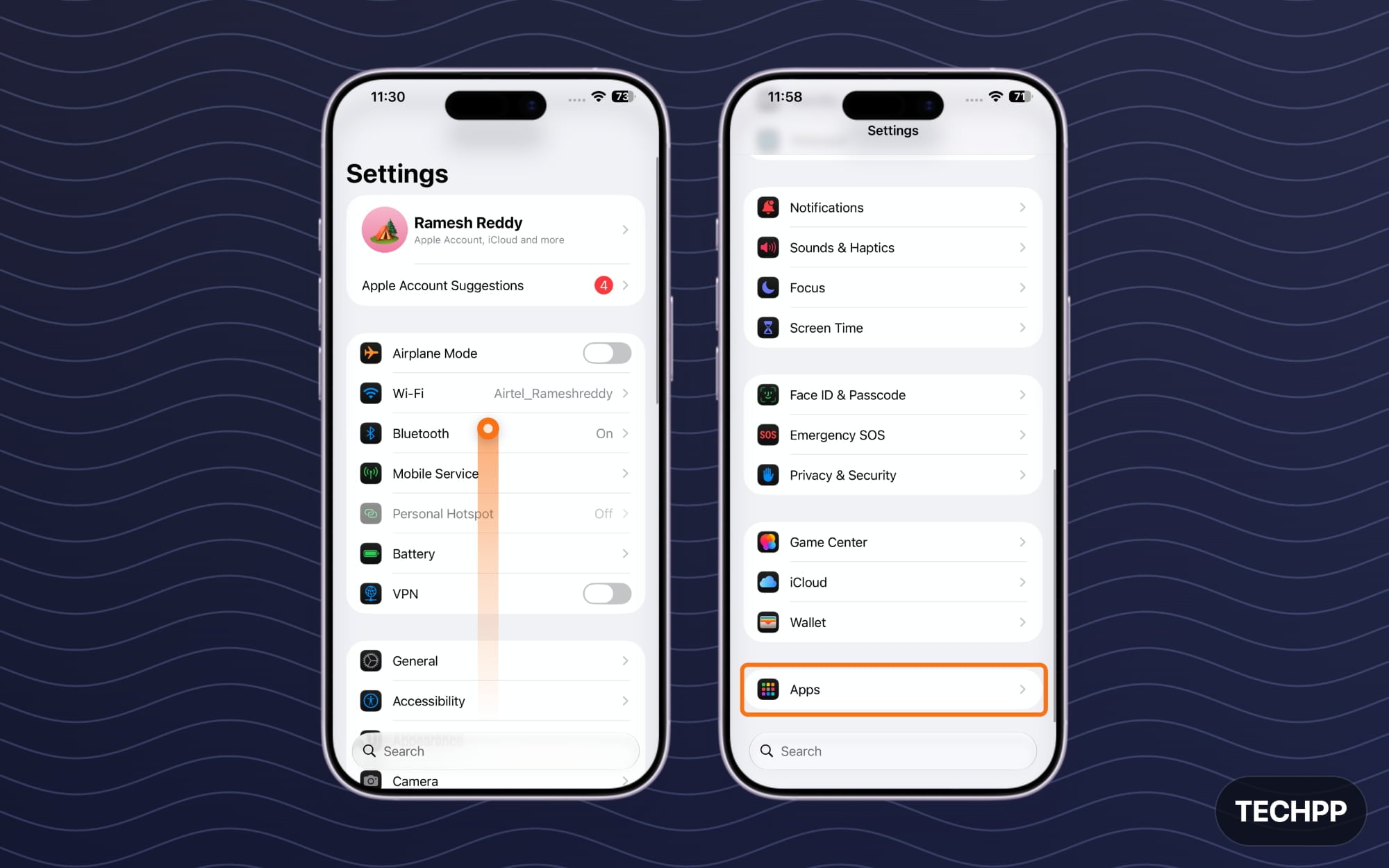 iPhone settings app option