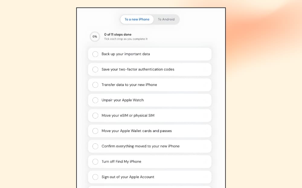 iPhone transfer checklist